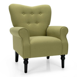 Upholstered Fabric Accent Chair with Tufted Backrest and Rubber Wood Legs