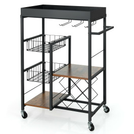 Kitchen Island Cart on Wheels with Removable Top and Wine Rack