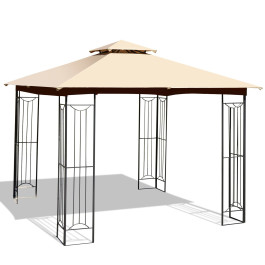 10 x 10 Feet L-Shaped Patio Canopy Gazebo Outdoor 2-Tier Steel Tent