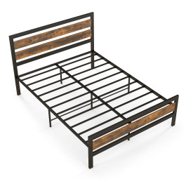 Full/Queen Industrial Bed Frame with Rustic Headboard and Footboard