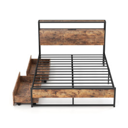 Full/Queen Bed Frame with 2-Tier Storage Headboard and Charging Station
