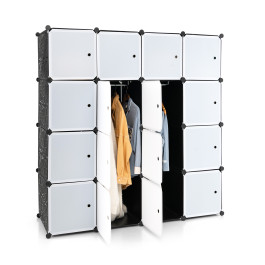 16-Cube Storage Organizer with 16 Doors and 2 Hanging Rods