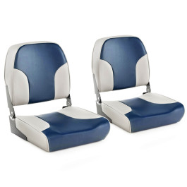 2 Pieces Low Back Boat Seat Set with Sponge Padding and Aluminum Hinges