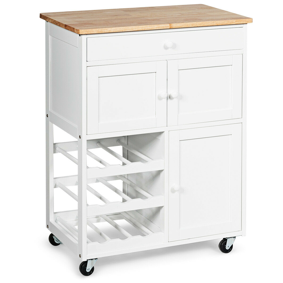 White MINGWANG Moveable Kitchen Cart with Two Drawers /& Two Wine Racks /& Three Baskets Bar Serving Carts 26.38 x 14.77 x 29.92