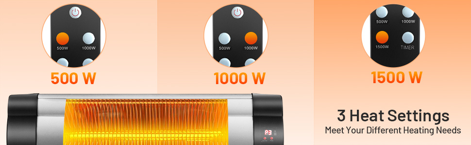 1500 W 3 Modes Adjustable Infrared Wall-Mounted Patio Heater with Remote Control