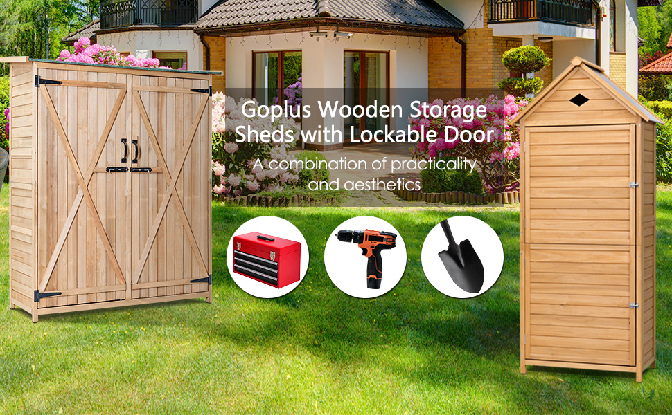 Wooden Outdoor Lockable Garden Tool Storage