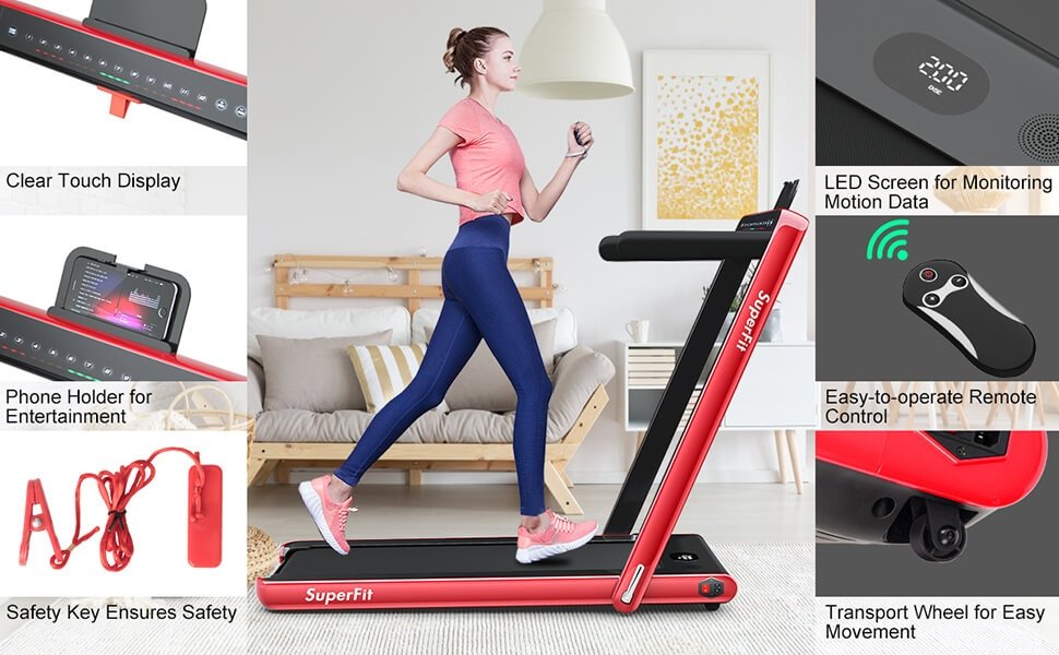 2-in-1 Electric Motorized Folding Treadmill with Dual Display