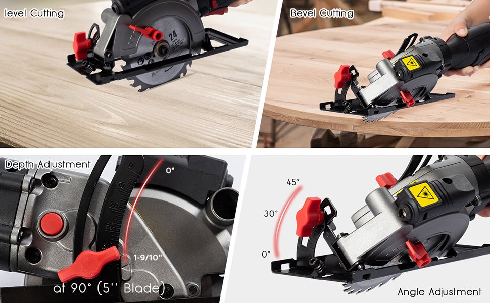 3600 RPM Multifunctional Mini Electric Circular Saw with Laser Guide and 6 Blades