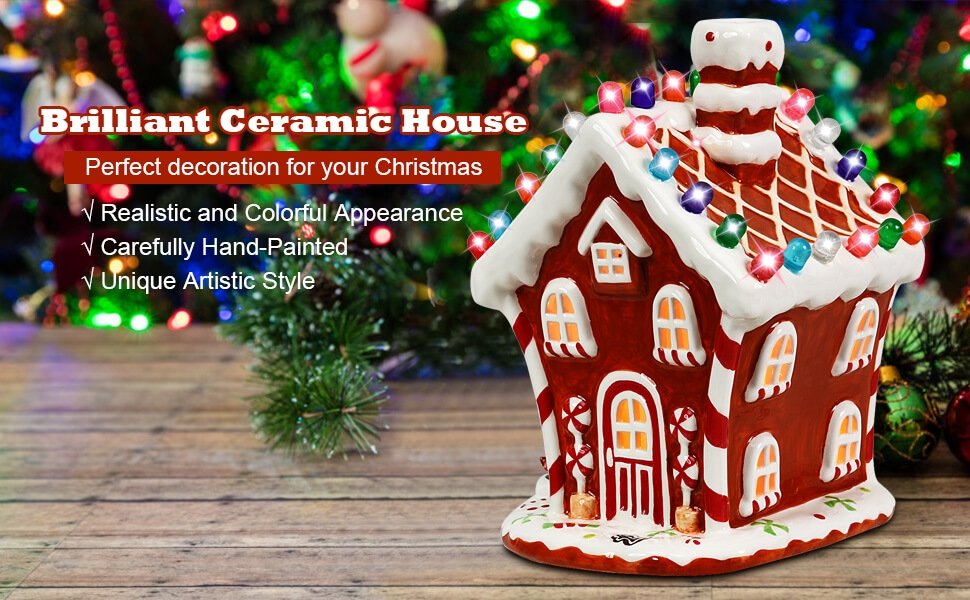 Hand-Painted Ceramic Christmas House with 44 Multicolored Lights