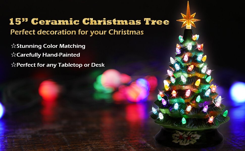 15 Inch Pre-Lit Hand-Painted Ceramic National Christmas Tree
