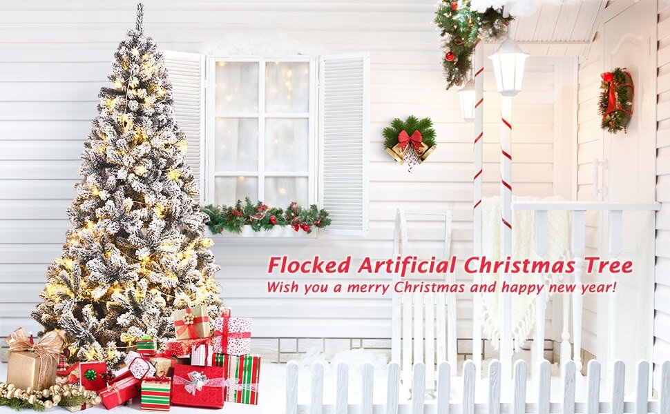 7.5 Feet Snow Flocked Hinged Artificial Christmas Tree without Lights