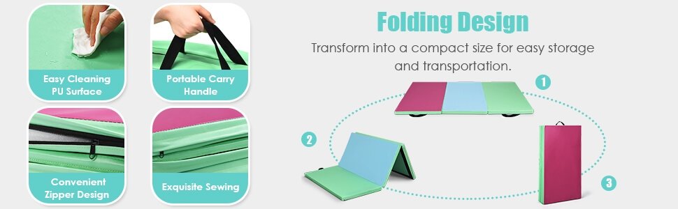 6' x 4' Tri-Fold Gymnastics Mat Thick Folding Panel