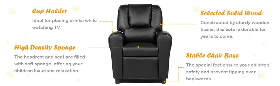 Children PU Leather Recliner Chair with Front Footrest