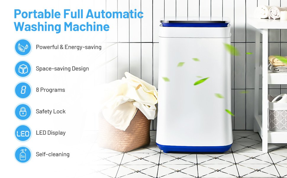 7.7 lbs Compact Full Automatic Washing Machine with Heating Function Pump