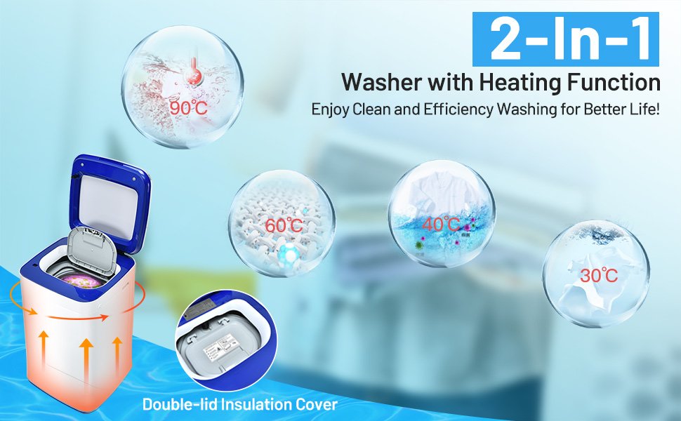 7.7 lbs Compact Full Automatic Washing Machine with Heating Function Pump