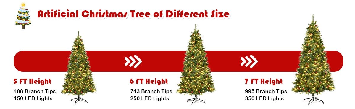5/6/7 Feet Pre-lit Artificial Hinged Christmas Tree with LED Lights