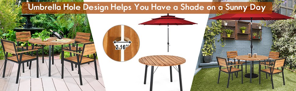 5 Pieces Patio Dining Chair Set with Umbrella Hole