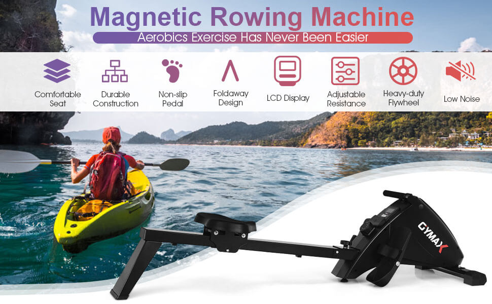 Foldable Magnetic Quiet Operated Fitness Rowing Machine with 10 Level Adjustable Resistance