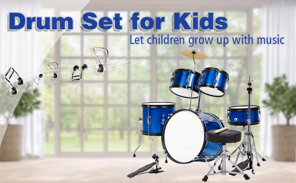 16 Inch 5-Piece Complete Kids Junior Drum Set Children Beginner Kit