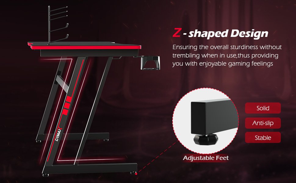47.5 Inch Z-Shaped Computer Gaming Desk with Handle Rack