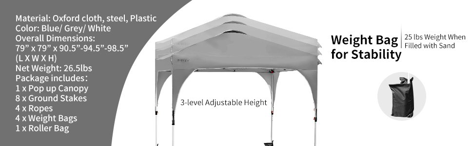 6.6 x 6.6 Feet Pop Up Height Adjustable Canopy Tent with Roller Bag