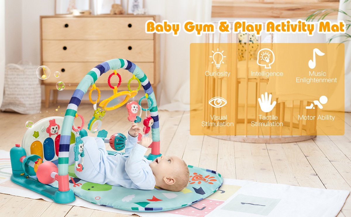 Baby Kick and Play Gym Mat Activity Center with Detachable Piano for Bedroom