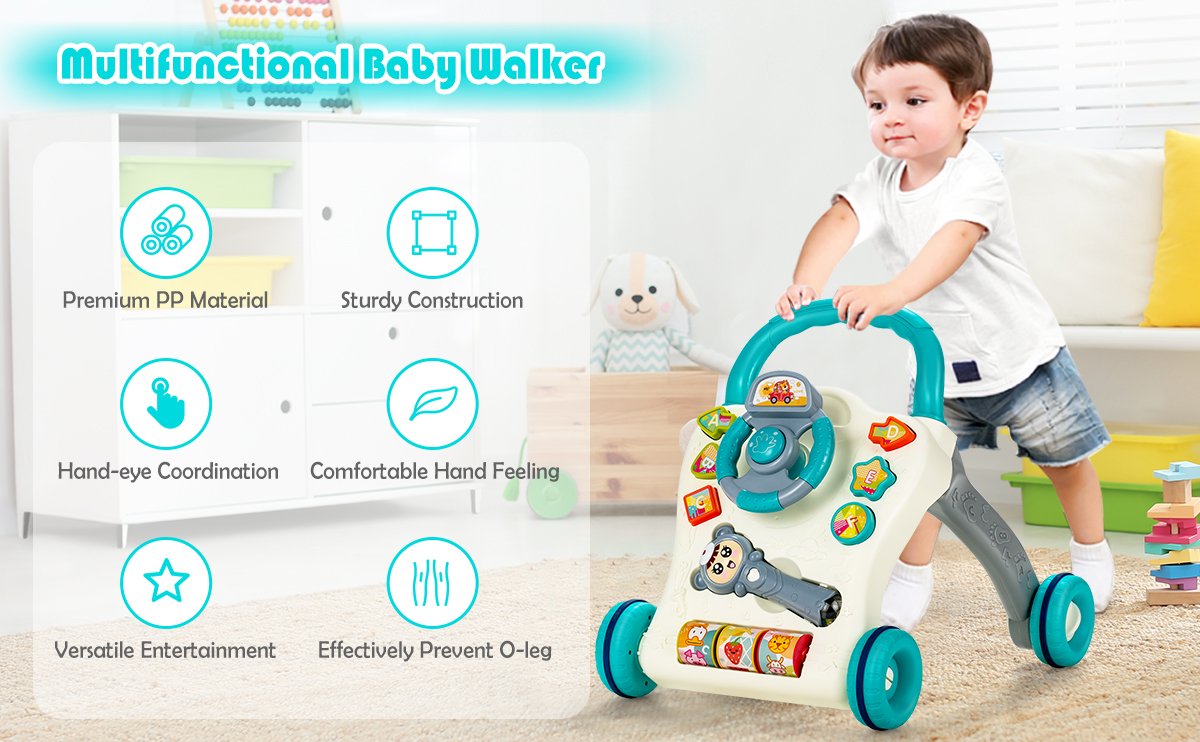 Baby Walker Sit-to-Stand Learning Walker with Projection Music Wand