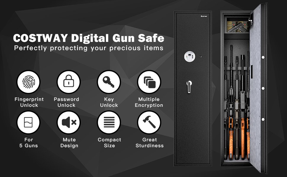 Biometric Fingerprint Rifle Safe Quick Access 5-Gun Cabinet with Lockbox