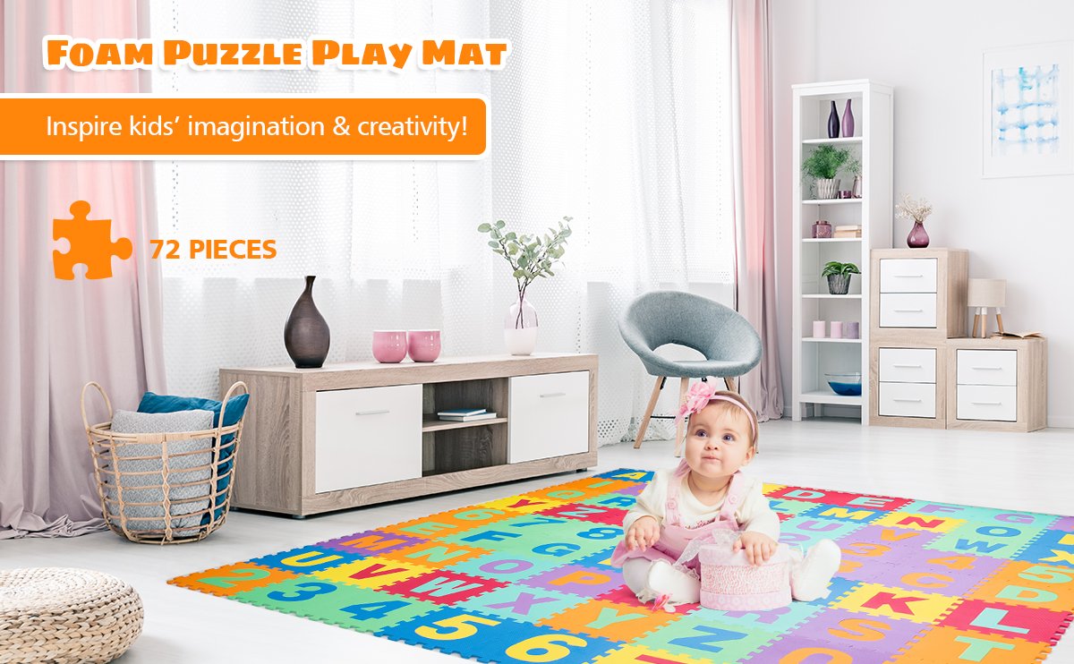 Kids Foam Interlocking Puzzle Play Mat with Alphabet and Numbers 72-Piece Set
