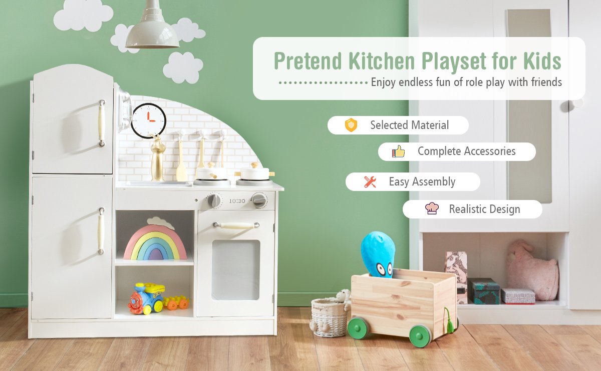 Kids Kitchen Playset Pretend Play Cooking Set with Vivid Faucet and Telephone