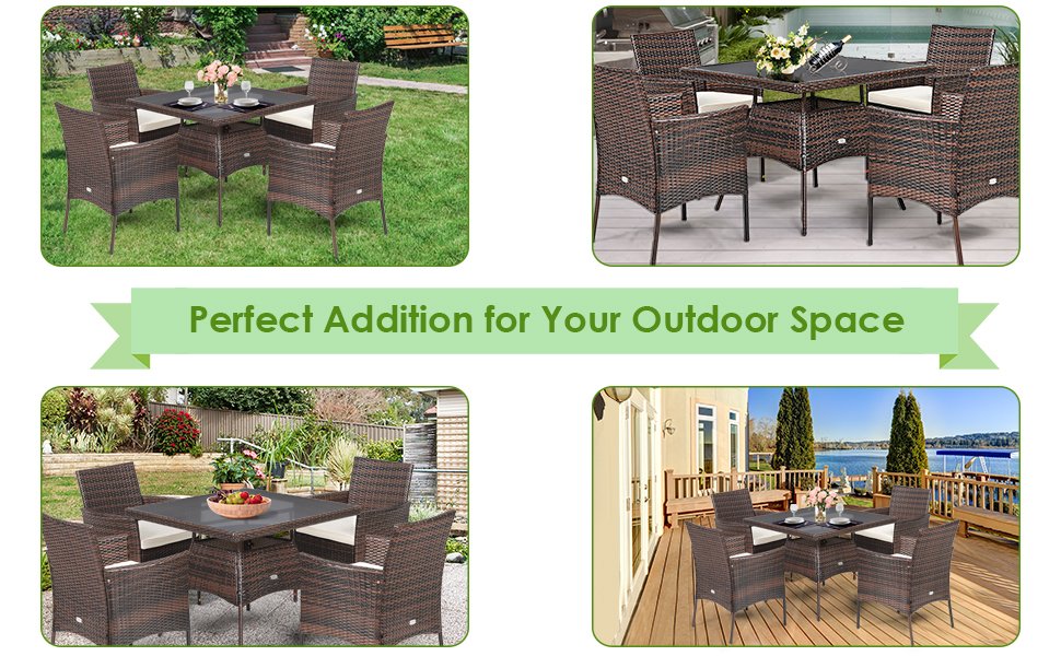 Outdoor 5PCS Dining Table Set with 1 Table and 4 Single Sofas