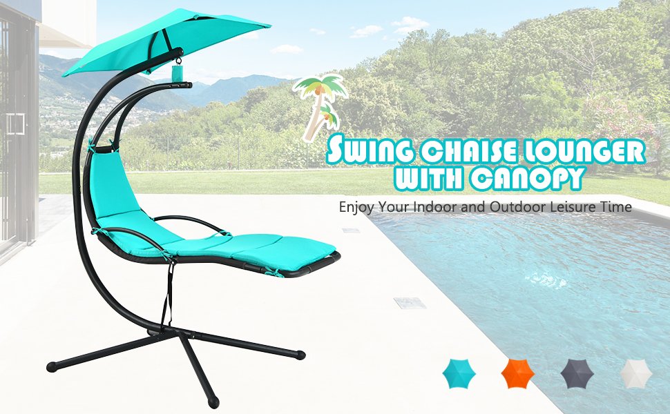 Patio Hanging Hammock Chaise Lounge Chair with Canopy Cushion