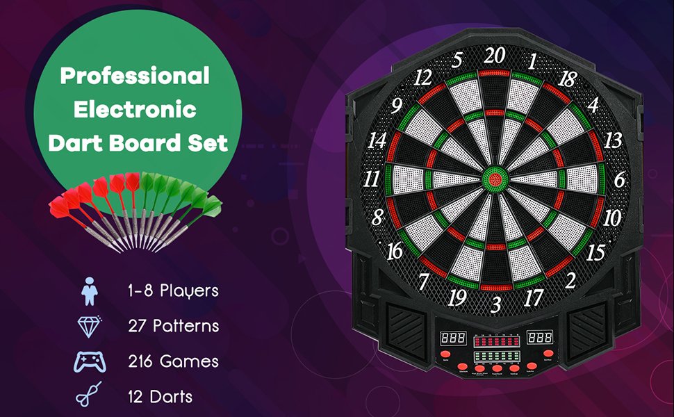 1X Professional Electronic Dart Board Set LED Scoring Display With 6 Tip Darts C 