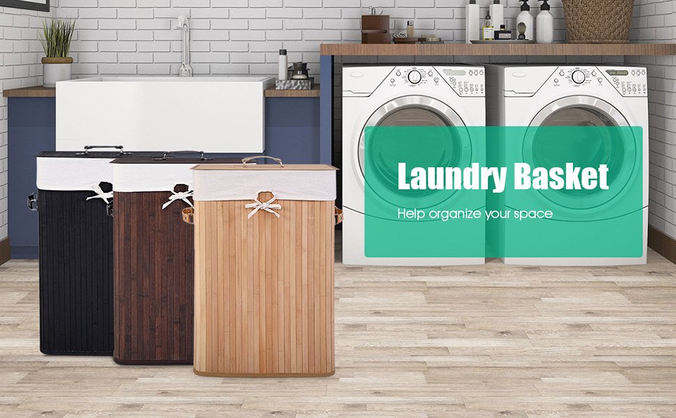 Rectangle Bamboo Hamper Laundry Basket Washing Cloth Bin Storage 