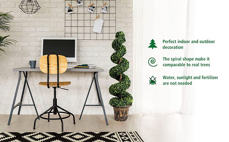 4-Feet Artificial Boxwood Spiral Tree Green Leaves Indoor Outdoor Decoration 