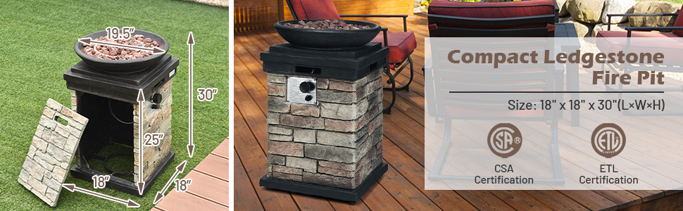 40000BTU Outdoor Propane Burning Fire Bowl Column Realistic Look Firepit Heater