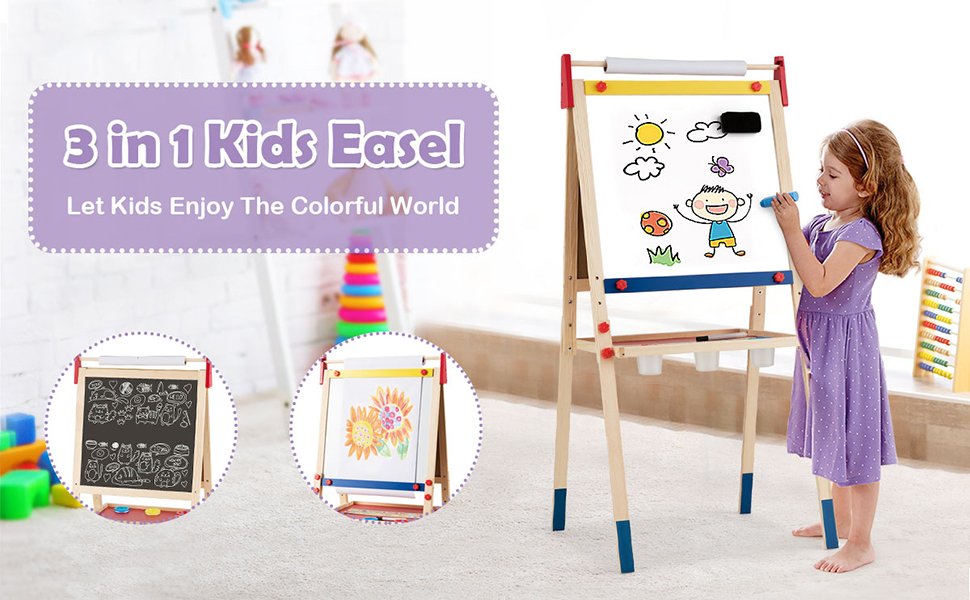 All-in-One Wooden Height Adjustable Kid Art Easel