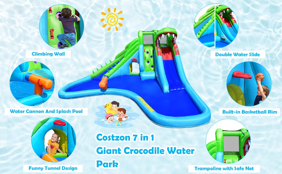 Crocodile Themed Inflatable Dual Slide Bounce House without Blower