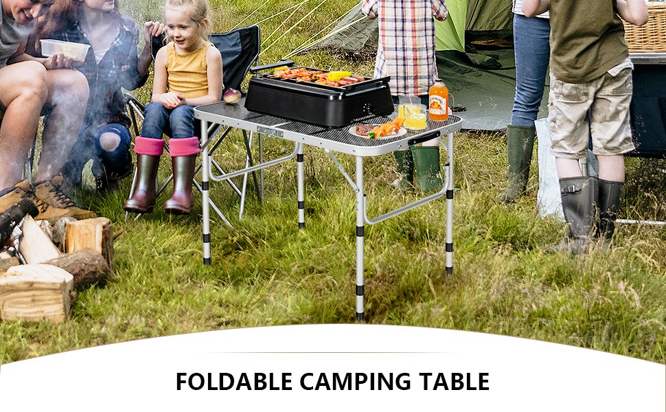 Folding Grill Table for Camping Lightweight Aluminum Metal Grill Stand Table
