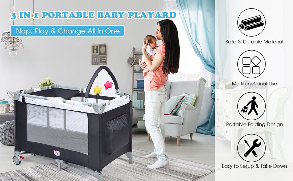Portable Baby Playard Playpen Nursery Center with Changing Station