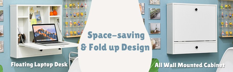 Wall-Mount Floating Desk Foldable Space Saving Laptop Workstation