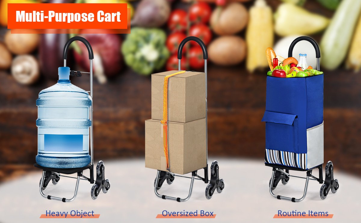 Heavy Duty Folding Shopping Cart with Bungee Cord and Detachable Bag
