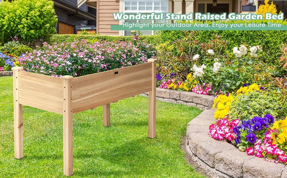 Costway Wooden Raised Vegetable Garden Bed Elevated Grow Vegetable Planter