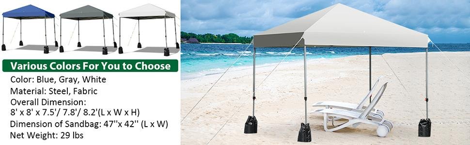 8 x 8 Feet Outdoor Folding Canopy Shelter with Portable Roller Bag and Sand Bags