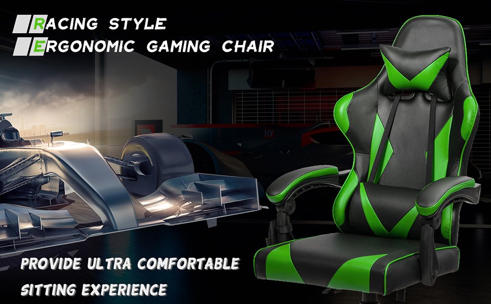 Gaming Chair Reclining Swivel with Massage Lumbar Support