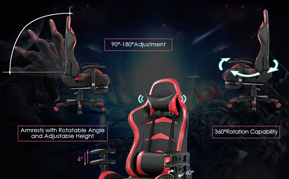 Massage Gaming Chair with Footrest