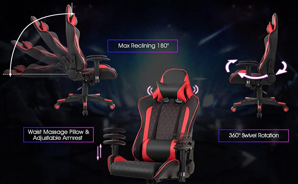 Massage Gaming Chair with Lumbar Support and Headrest