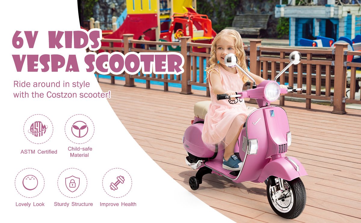 Details about   6V Kids Ride On Vespa Children Scooter Motorcycle W/ Training Wheel & Headlight 