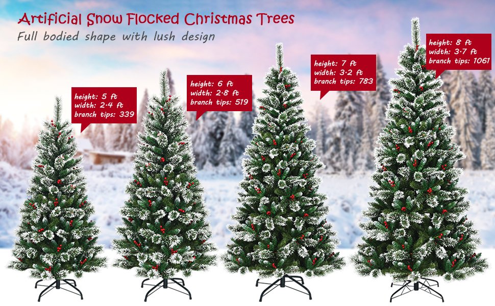 8 Feet Snow Flocked Artificial Christmas Hinged Tree