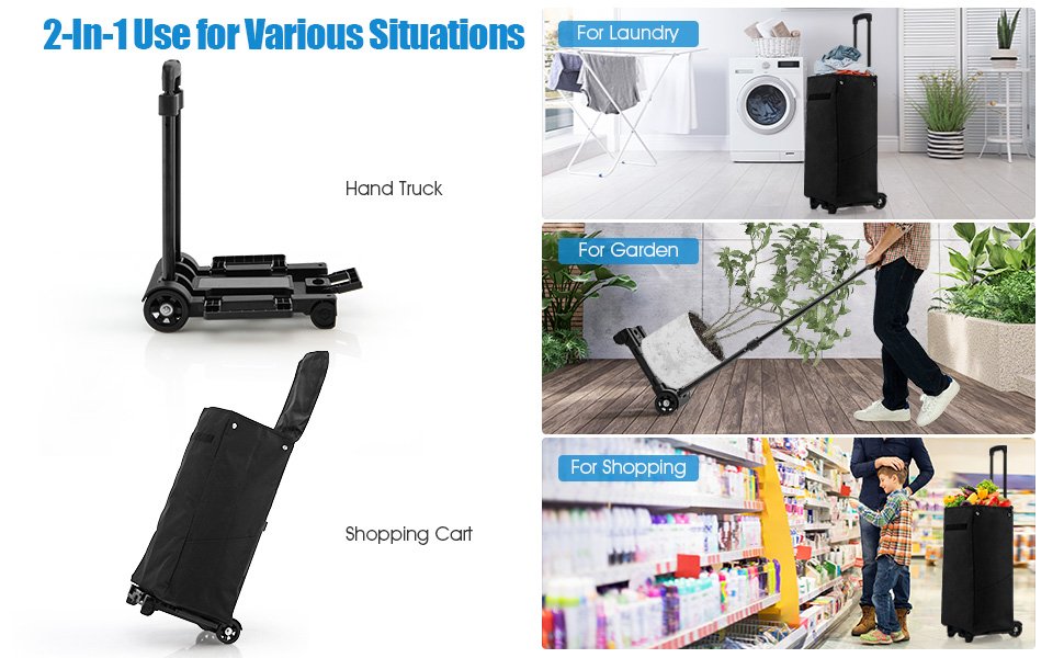 Folding Shopping Cart with 38 L Removable Waterproof Bag